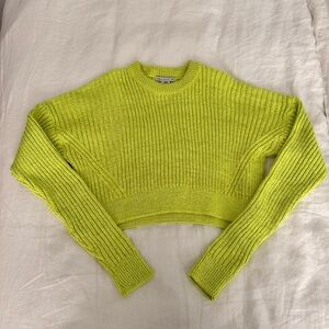 Lime Green Cropped Ribbed Knit Sweater